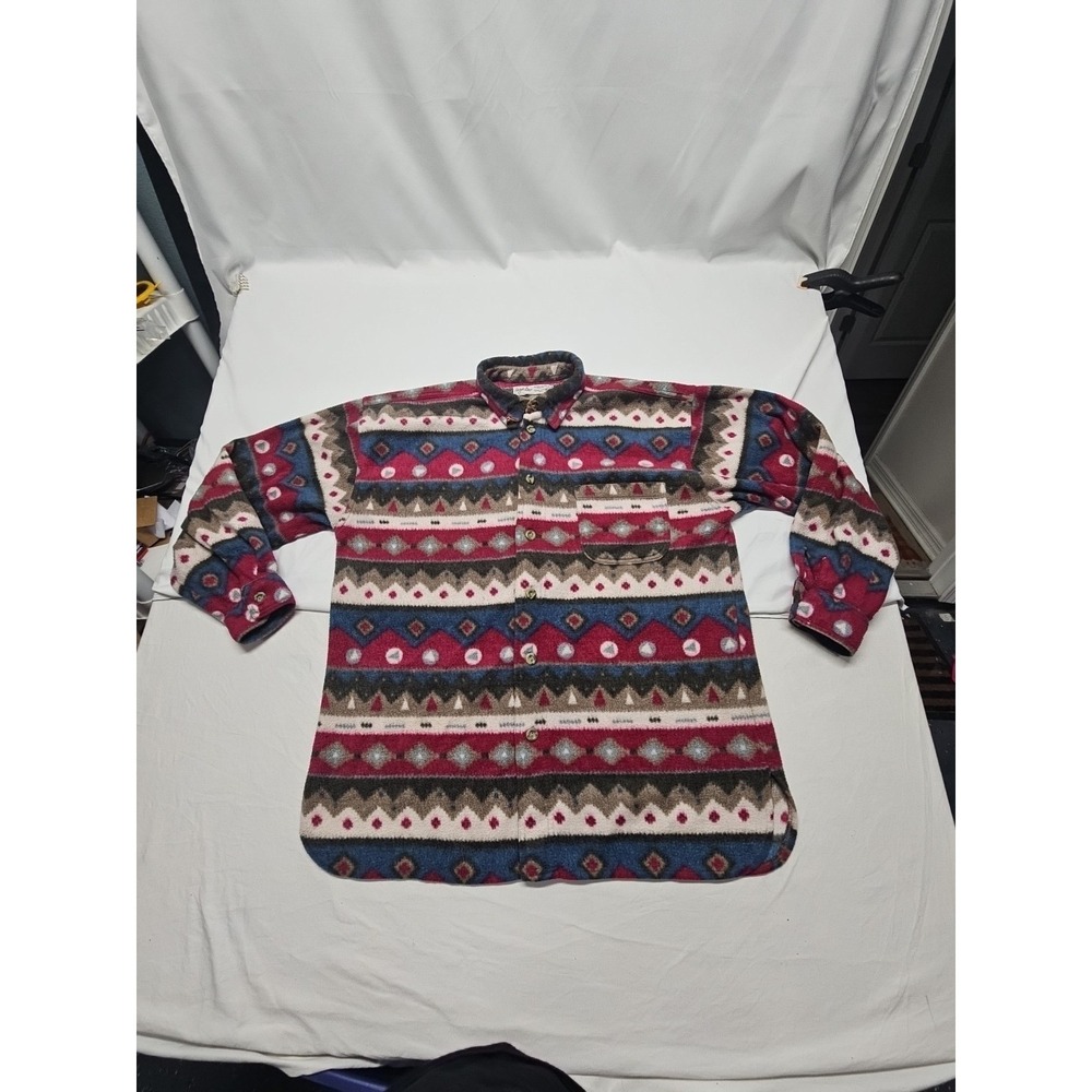 Angelo Litrico Mens Multicolor Vtg Aztec Western Fleece Button Up Shirt Sz L - Picture 12 of 16